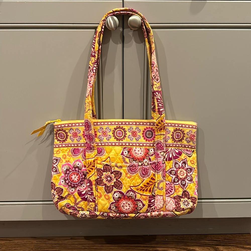 Vera Bradley Tote Bag with Zipper Closure- Yellow and Pink Paisley